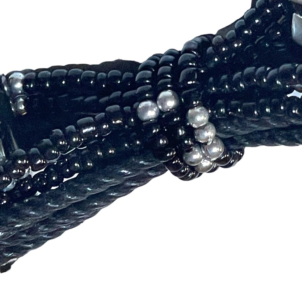 Chico's Black Leather Adjustable Belt w/ Beads & Mother of Pearl Like Inlay S/M - Picture 8 of 11